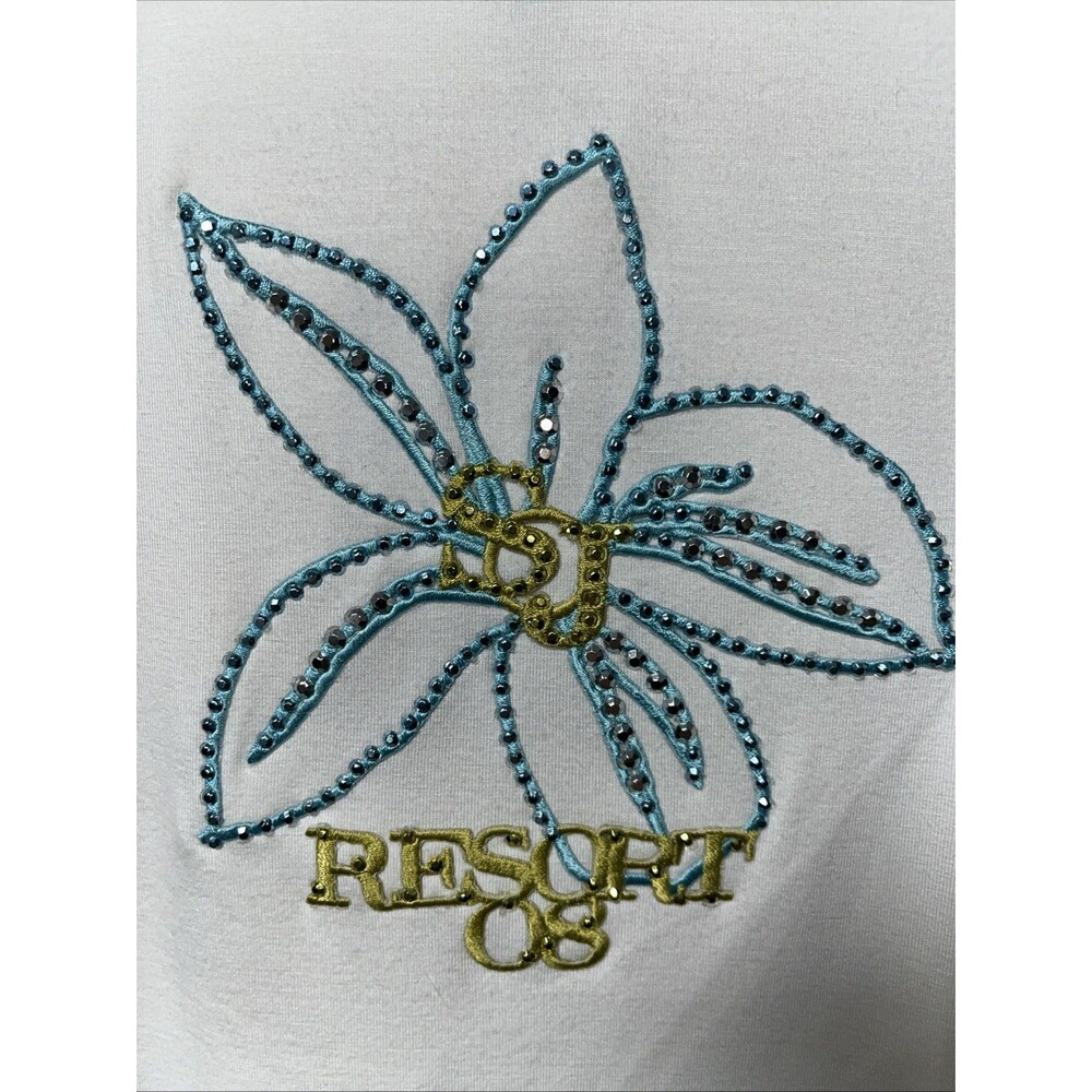 ST JOHN Sport Short Sleeve T-Shirt Top Ivory Viscose Stretch Studs Size XL NWT - Picture 2 of 5